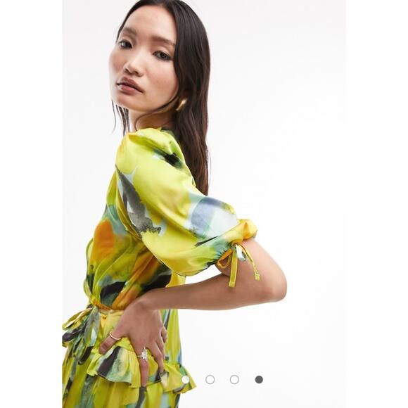 Topshop Womens Floral Midi Wrap Occasion Dress In Yellow Floral Print Size US 12 - Picture 4 of 16